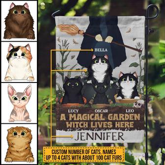 A Magical Garden Witch Lives Here With Cats Custom Flag - Thegiftio UK