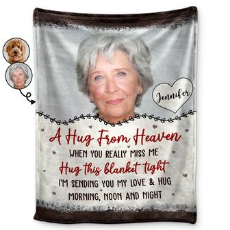 Custom Photo A Hug From Heaven - Memorial Gift - Personalized Fleece Blanket - Thegiftio UK