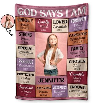 Custom Photo God Says I Am - Gift For Kids, Grandkids - Personalized Fleece Blanket, Sherpa Blanket - Thegiftio UK