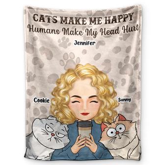 Pet Lovers Cats Make Me Happy Humans Make My Head Hurt - Personalized Fleece Blanket, Sherpa Blanket - Thegiftio UK