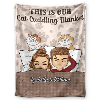 Our Cat Cuddling Blanket Chibi Couple - Personalized Fleece Blanket, Sherpa Blanket - Thegiftio UK
