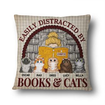 Distracted By Books & Cats Personalized Pillow - Thegiftio UK