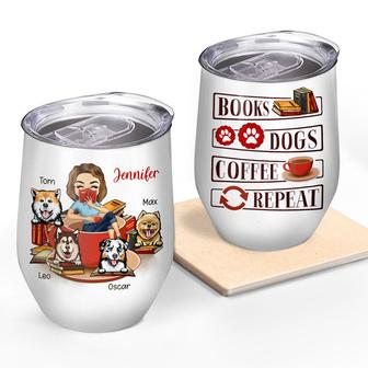Dog Lady Books Coffee Repeat Personalized Wine Tumbler - Thegiftio UK
