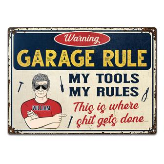 Garage Rule Warning Personalized Metal Sign - Gift for Dad - Thegiftio UK