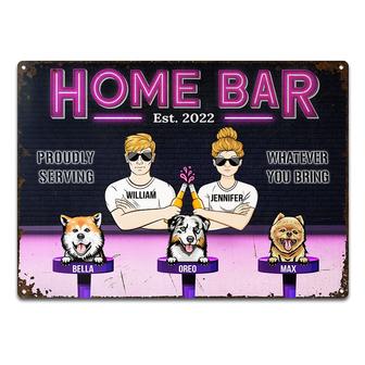 Couple Home Bar Proudly Serving With Dog Custom Metal Sign - Thegiftio UK
