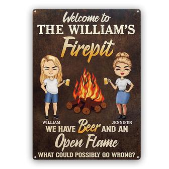 Camping Fire Pit Couple Welcome We Have Beer Custom Metal - Thegiftio UK