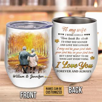 Autumn Family Old Couple To My Wife Custom Wine Tumbler - Thegiftio UK