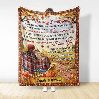 Autumn Flannel Couple The Day I Met You - Personalized Custom Blanket - Thegiftio UK