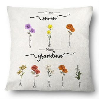 First Mom Now Grandma Birth Flowers Custom Pillow - Gift - Thegiftio UK