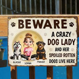 Beware A Crazy Dog Lady Custom Metal Sign - Dog Lovers Gift - Thegiftio UK
