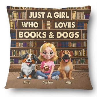 Just A Girl Who Loves Books Dogs Personalized Pillow - Thegiftio UK