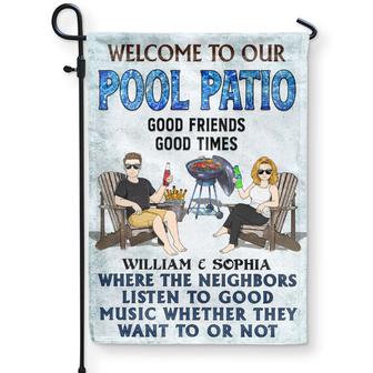 Poolside Grilling Good Music Custom Flag - Gift for Couples - Thegiftio UK