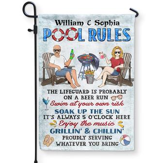 Pool Rules Swim At Your Own Risk Custom Flag - Couples Gift - Thegiftio UK