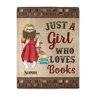 Just A Girl Who Loves Books Reading Vintage - Gift For Book Lovers - Personalized Custom Fleece Blanket - Thegiftio UK