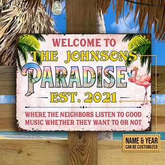 Beach Flamingo Welcome To Paradise Custom Metal Sign - Gift - Thegiftio UK