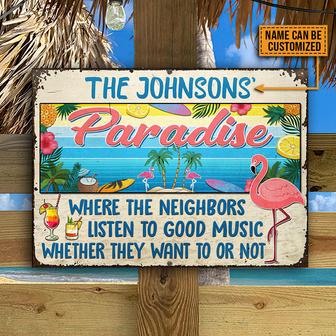 Beach Flamingo Paradise Good Music Custom Metal Sign - Gift - Thegiftio UK