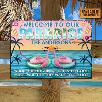 Beach Flamingo Paradise Custom Metal Sign - Beach House Gift - Thegiftio UK