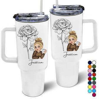 Birth Month Flowers Sketch Girl Custom Tumbler - Thegiftio UK