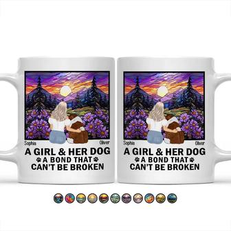 Flower Field A Girl And Her Dog And Cat Custom Mug - Thegiftio UK