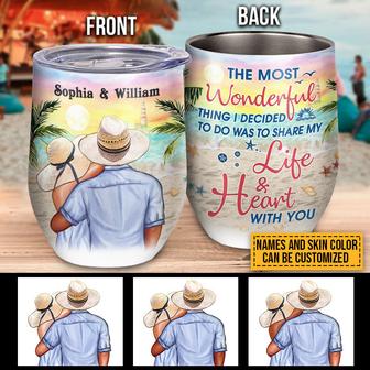 Beach Couple Most Wonderful Thing Custom Wine Tumbler - Thegiftio UK