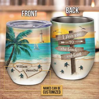 Beach Couple Turtle Beach And Back Custom Wine Tumbler - Thegiftio UK