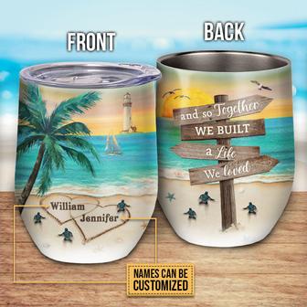 Beach Couple Turtle Direction Custom Wine Tumbler - Gift - Thegiftio UK