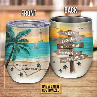 Beach Couple Turtle Ours Is My Favorite Custom Tumbler - Thegiftio UK