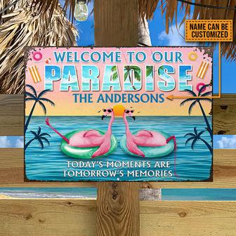 Beach Flamingo Paradise Custom Metal Sign - Beach House Gift - Thegiftio UK