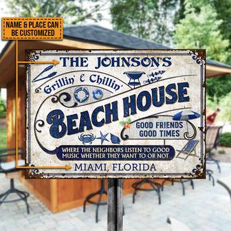 Beach Grilling Where Neighbors Listen Custom Metal Sign - Thegiftio UK