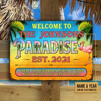 Beach House Flamingo Paradise Custom Metal Sign - Home Gift - Thegiftio UK