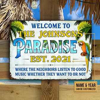 Beach House Parrot Welcome To Our Paradise Custom Metal Sign - Thegiftio UK