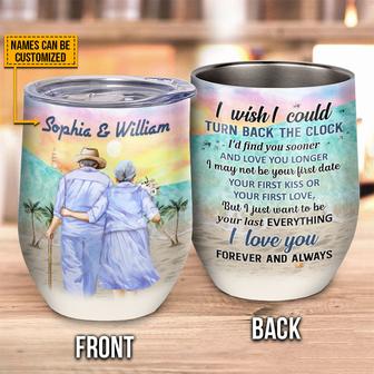 Beach Old Couple Turn Back The Clock Custom Wine Tumbler - Thegiftio UK