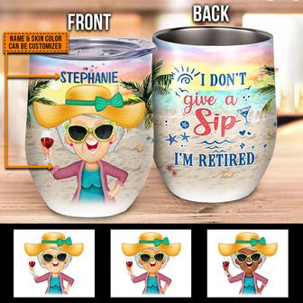 Beach Old Lady Don't Give A Sip Custom Wine Tumbler - Gift - Thegiftio UK