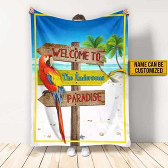 Beach Parrot Welcome To Paradise Custom Blanket, Beach Gift - Thegiftio UK
