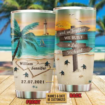Beach Couple Turtle Direction Custom Tumbler - Couples Gift - Thegiftio UK