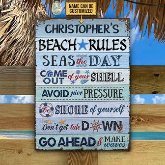 Beach Rules Sea The Days Custom Metal Sign - Gift for Beach - Thegiftio UK