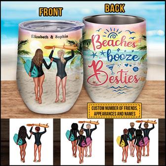 Beach Surfing Bestie Beaches Booze Custom Wine Tumbler - Thegiftio UK