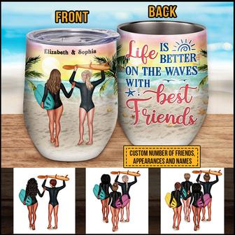 Beach Surfing Bestie Life Is Better Custom Wine Tumbler - Thegiftio UK
