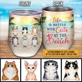 Cat Beach Life Is Better With Cats At The Beach Custom Wine - Thegiftio UK