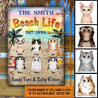 Cat Beach Life Sandy Toes Salty Kisses Custom Metal Sign - Thegiftio UK