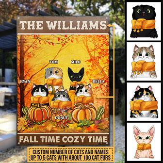 Cats Fall Time Cozy Time Custom Metal Sign - Fall Gift - Thegiftio UK
