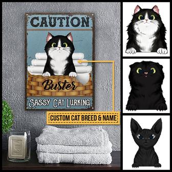Caution Sassy Cat Lurking Custom Metal Sign - Cat Lover Gift - Thegiftio UK