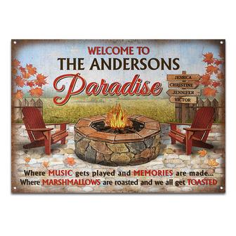 Camping Fire Pit Welcome To Our Paradise Custom Metal Sign - Thegiftio UK