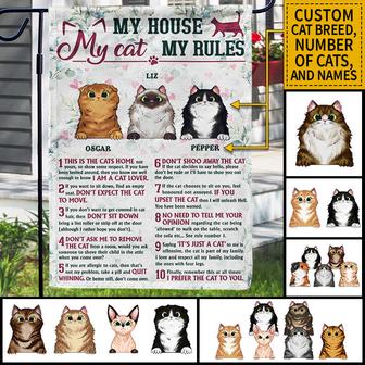 My House My Cat My Rules Custom Flag - Gift for Cat Lovers - Thegiftio UK