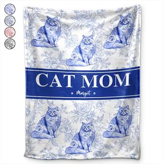 Cat Mom Chinoiserie Toile Cat - Personalized Fleece Blanket, Sherpa Blanket - Thegiftio UK