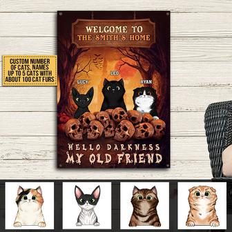 Cat Skull Hello Darkness My Old Friend Custom Metal Sign - Thegiftio UK