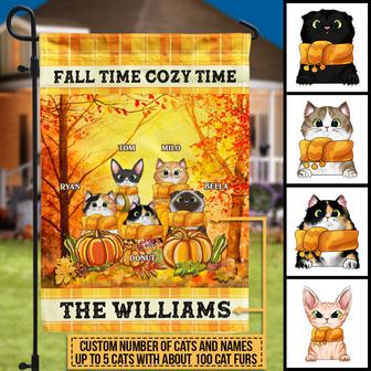 Cats Fall Time Cozy Time Custom Flag - Thanksgiving Gift - Thegiftio UK