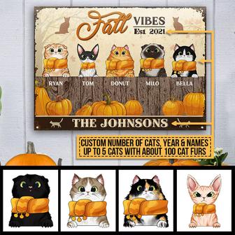 Cats Fall Vibes Personalized Metal Sign - Thanksgiving Gift - Thegiftio UK