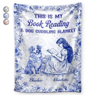 Chinoiserie Toile My Book Reading And Dog Cuddling - Personalized Fleece Blanket, Sherpa Blanket - Thegiftio UK