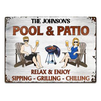Couple Pool Patio Sipping Chilling Custom Metal Sign - Gift - Thegiftio UK
